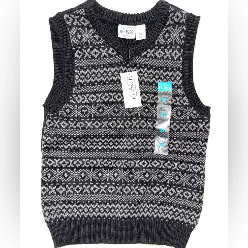 The Children's Place Black and Gray Nordic‎ Knit Vest